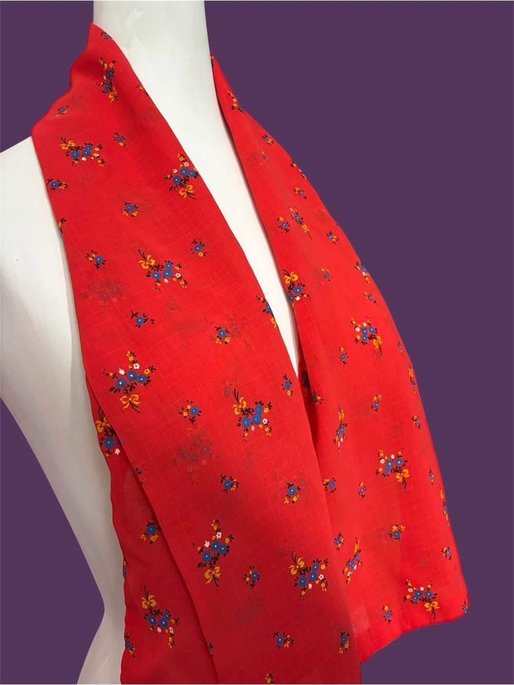 Women's Red-Orange Floral Lightweight Scarf - Unbranded